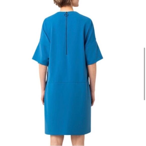 Akris Punto Drop Waist Pleated Front Mini Dress Blue Short Sleeves Zip Size 12 - Picture 2 of 12